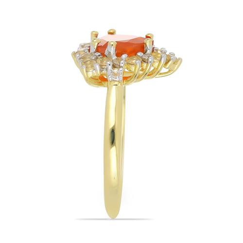 UNIQUE ORANGE OPAL GEMSTONE GOLD PLATED STYLISH RING IN 925 SILVER